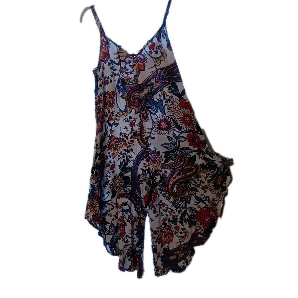 MSK Women's M Bohemian Paisley Floral Asymmetric Wide Leg Jumpsuit Romper - Picture 2 of 6